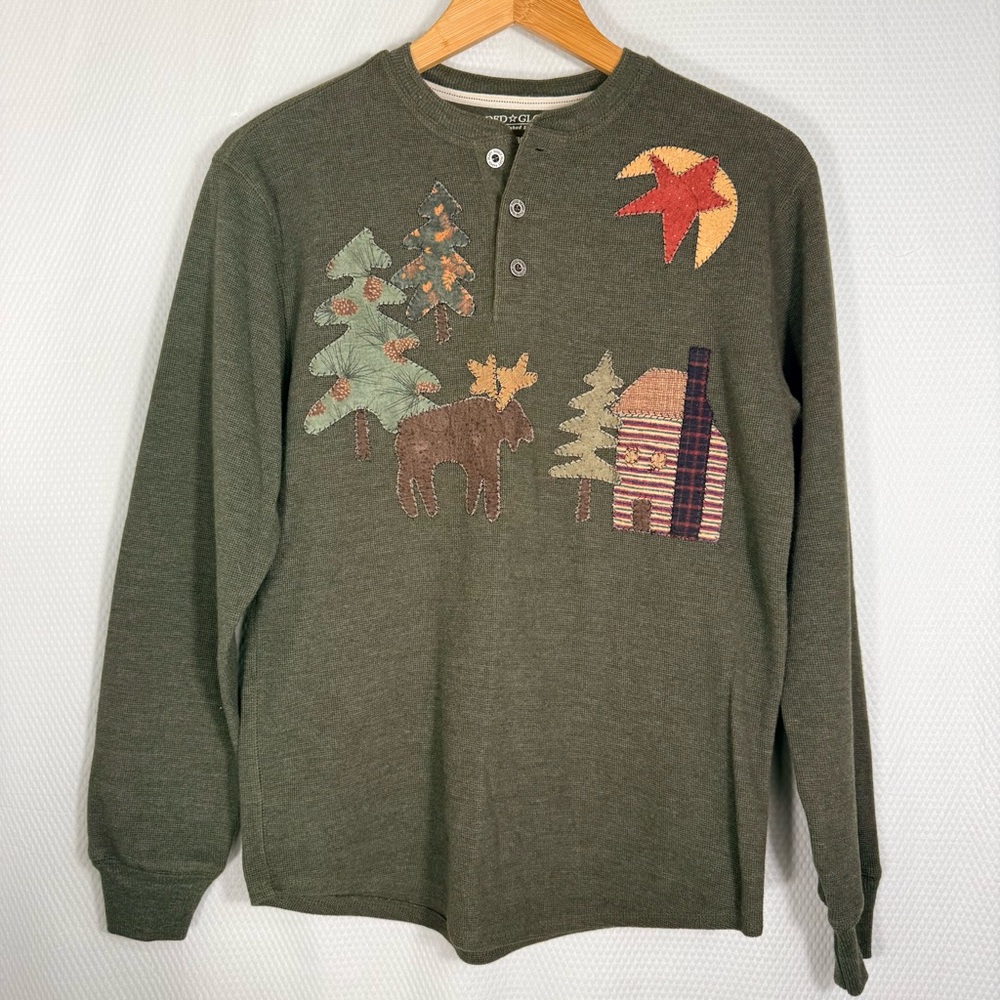 Vintage Faded Glory Olive Green Henley Shirt